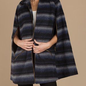 Navy & Grey Striped Wool Coat (Cape)